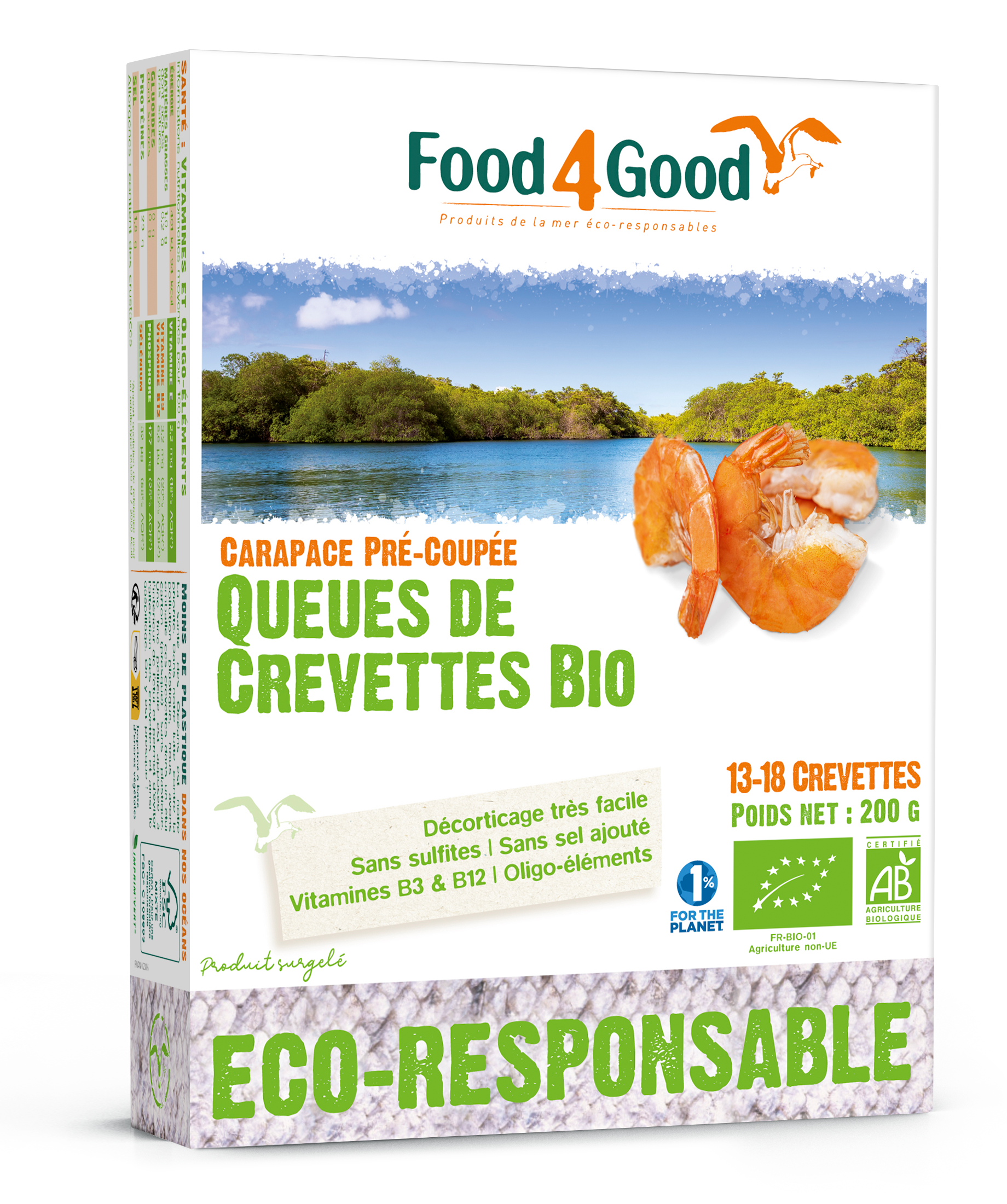 Food4Good Queues de Crevettes(décorticage facile) bio 200g